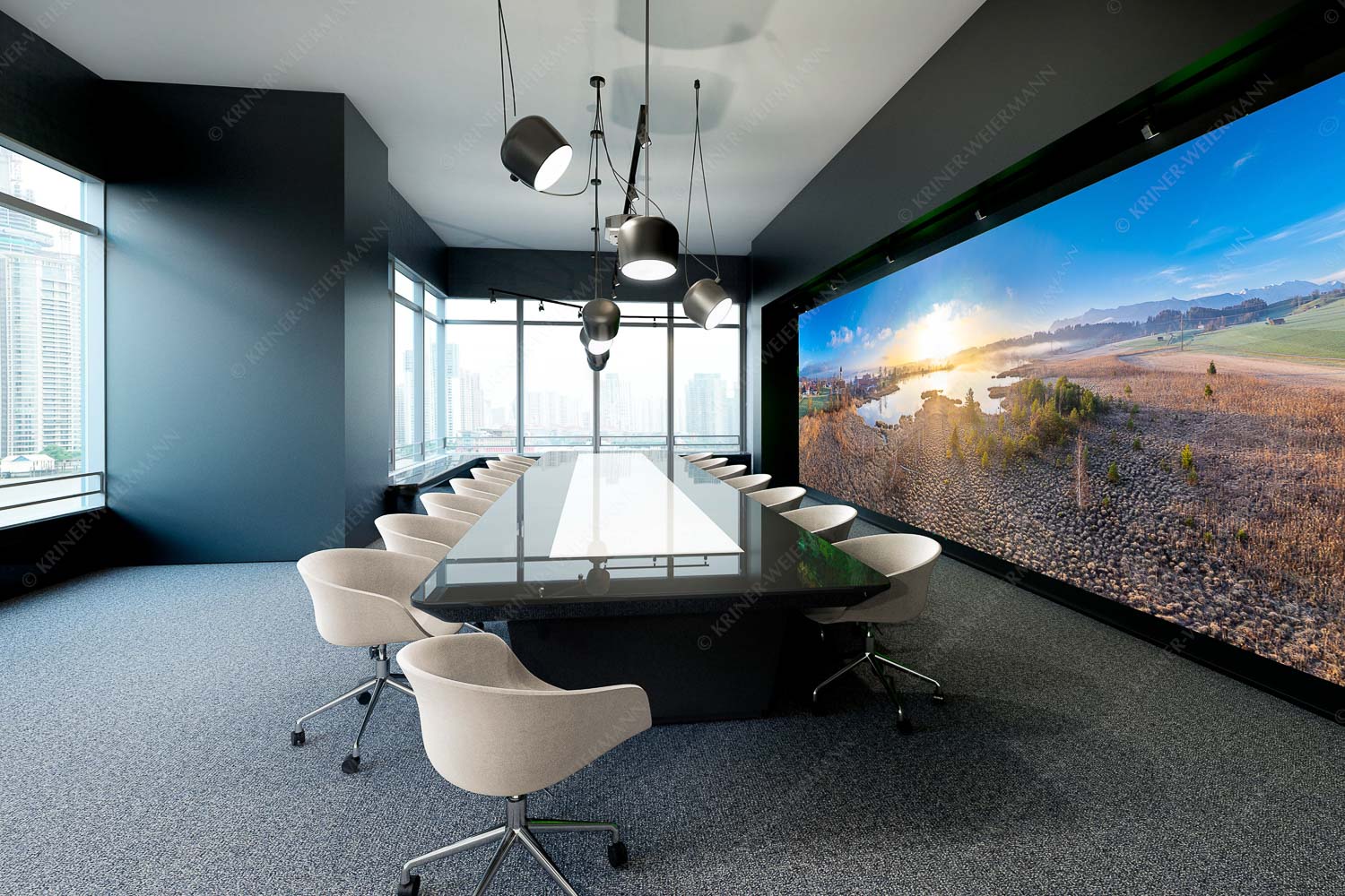 Morgens in Froschhausen – Akustikbild – Größe ca. 600x200cm, Seitenverhältnis 3:1 — Froschhausener See mit Kirche Blick über den Froschhauser See in den Sonnenaufgang - Morgens in Froschhausen - Akustikbild - Größe ca. 600x200cm, Seitenverhältnis 3:1 - Froschhausener See mit Kirche - weitere Infos unter https://www.kriner-weiermann.de