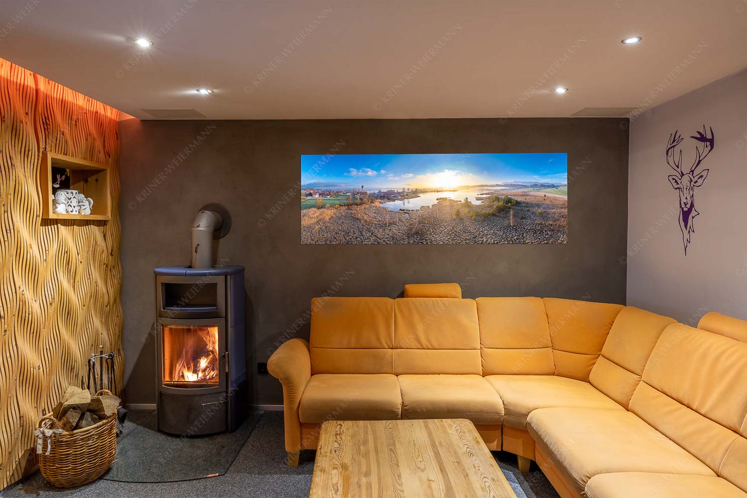 Morgens in Froschhausen – Wandbild – Größe ca. 180x60cm, Seitenverhältnis 3:1 — Froschhausener See mit Kirche Blick über den Froschhauser See in den Sonnenaufgang - Morgens in Froschhausen - Wandbild - Größe ca. 180x60cm, Seitenverhältnis 3:1 - Froschhausener See mit Kirche - weitere Infos unter https://www.kriner-weiermann.de