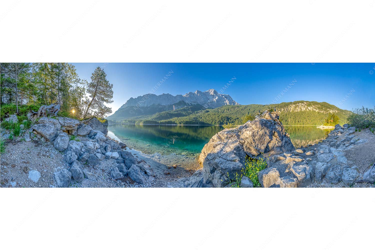 Ruhe vor dem Sturm – Seitenverhältnis 3:1 — Eibsee Zugspitze Wetterstein Blick über den Eibsee zur Zugspitze