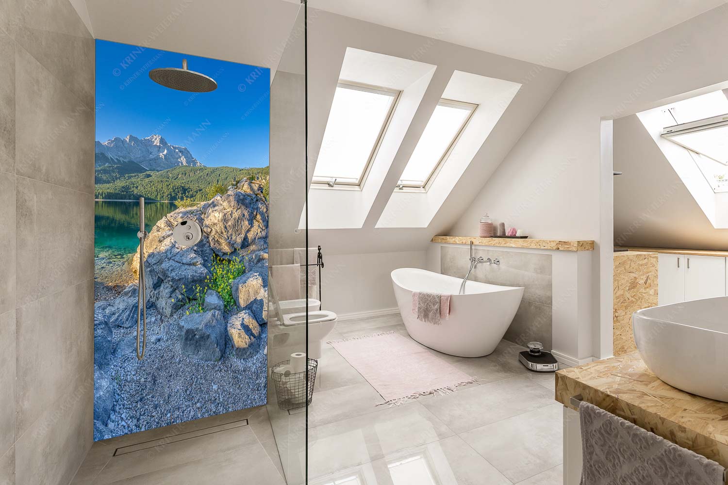 Ruhe vor dem Sturm – Alu-Dibond Badezimmer Bild – Größe ca. 110x220cm, Seitenverhältnis 1:2 — Eibsee Zugspitze Wetterstein Blick über den Eibsee zur Zugspitze - Ruhe vor dem Sturm - Alu-Dibond Badezimmer Bild - Größe ca. 110x220cm, Seitenverhältnis 1:2 - Eibsee Zugspitze Wetterstein - weitere Infos unter https://www.kriner-weiermann.de