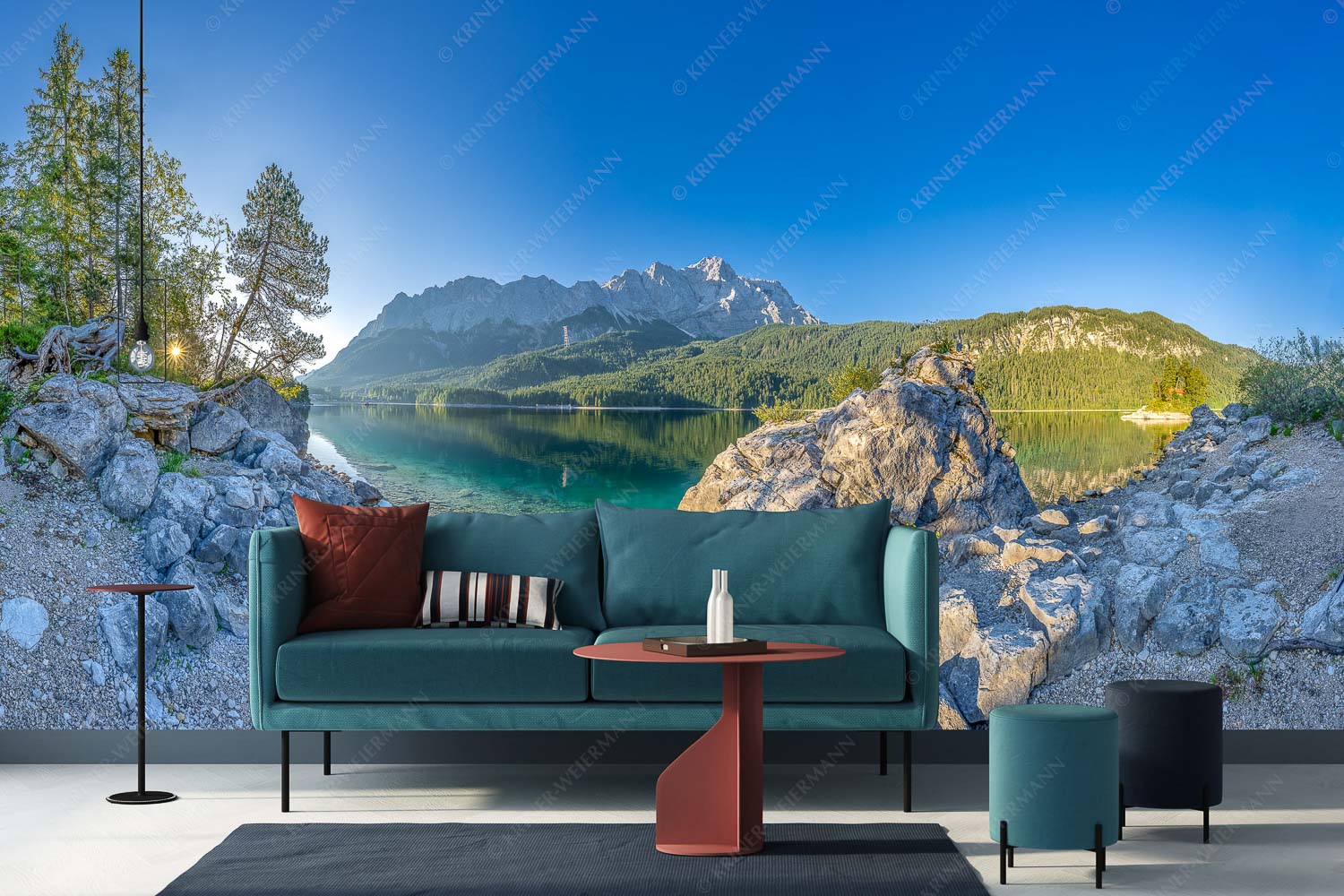 Blick über den Eibsee zur Zugspitze - Ruhe vor dem Sturm - Fototapete - Größe ca. 400x200cm, Seitenverhältnis 2:1 - Eibsee Zugspitze Wetterstein - weitere Infos unter https://www.kriner-weiermann.de