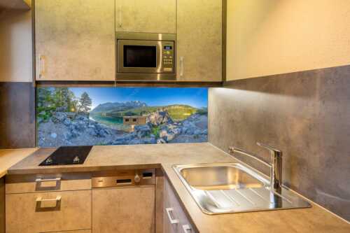 Blick über den Eibsee zur Zugspitze - Ruhe vor dem Sturm - Küchenrückwand - Größe ca. 150x60cm, Seitenverhältnis 2,5:1 - Eibsee Zugspitze Wetterstein - weitere Infos unter https://www.kriner-weiermann.de