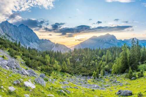 Blick zum Sonnenuntergang an der Reißenden Lahnspitze - Schea - Seitenverhältnis 3:2 - Karwendel Soiern - weitere Infos unter https://www.kriner-weiermann.de