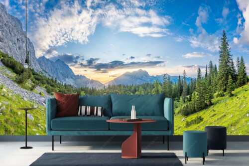 Blick zum Sonnenuntergang an der Reißenden Lahnspitze - Schea - Fototapete - Größe ca. 400x200cm, Seitenverhältnis 2: - Karwendel Soiern - weitere Infos unter https://www.kriner-weiermann.de