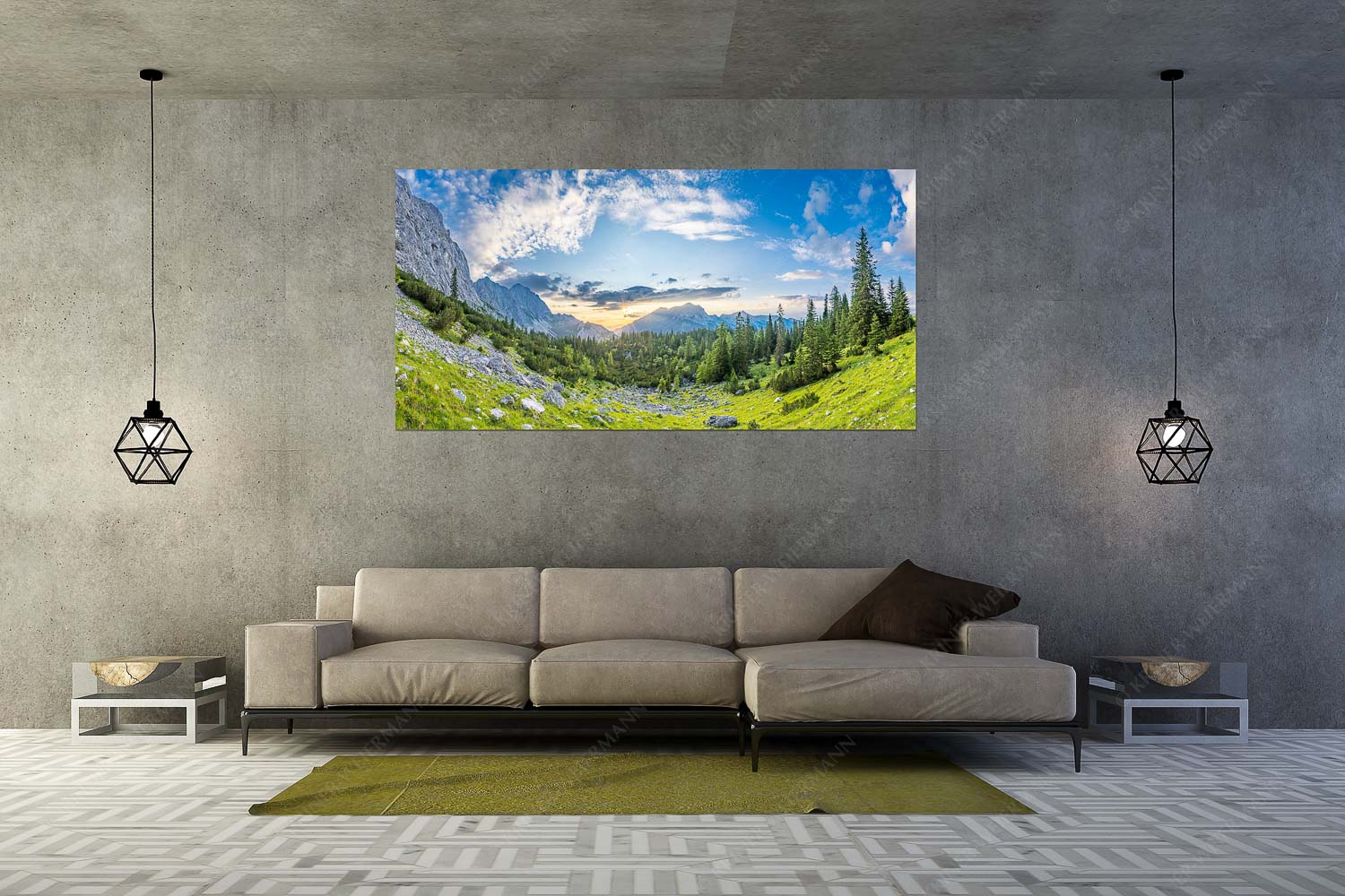 Schea – Wandbild – Größe ca. 200x100cm, Seitenverhältnis 2:1 — Karwendel Soiern Blick zum Sonnenuntergang an der Reißenden Lahnspitze - Schea - Wandbild - Größe ca. 200x100cm, Seitenverhältnis 2:1 - Karwendel Soiern - weitere Infos unter https://www.kriner-weiermann.de
