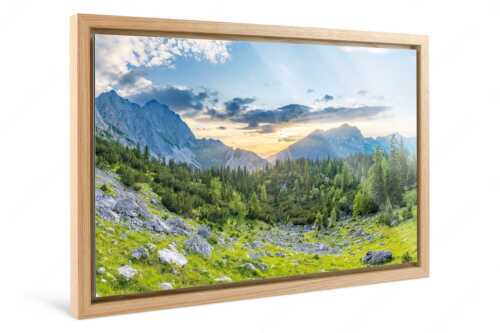 Blick zum Sonnenuntergang an der Reißenden Lahnspitze - Schea - Foto im Schattenfugen-Rahmen, Seitenverhältnis 3:2 - Karwendel Soiern - weitere Infos unter https://www.kriner-weiermann.de