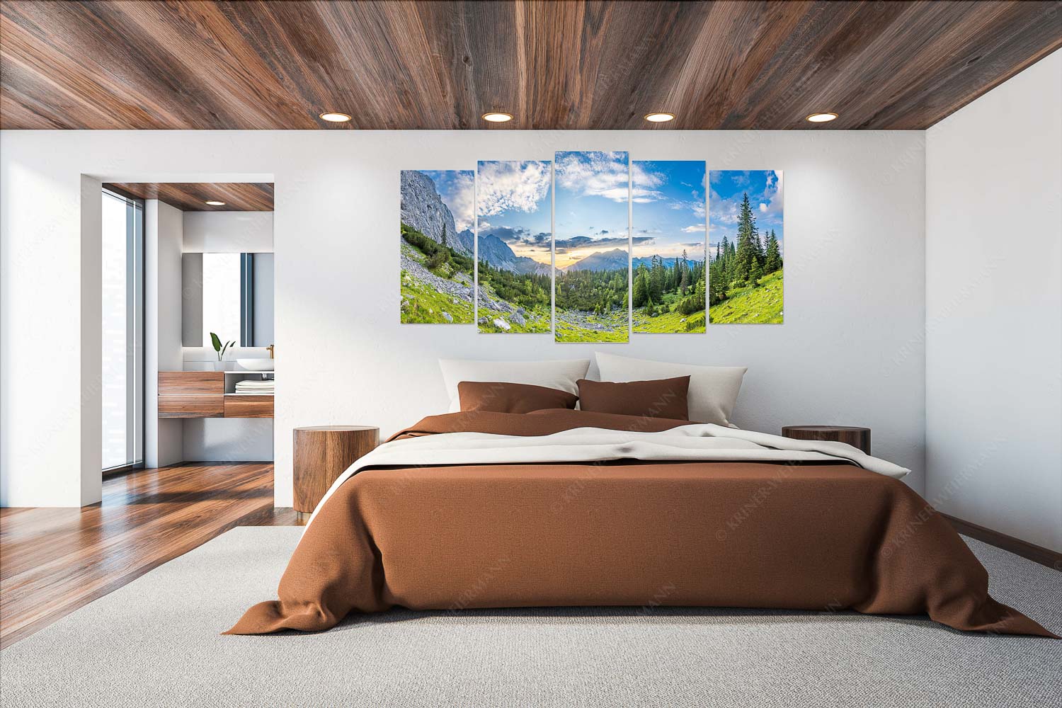 Schea – Wandbild – 5er Split, Größe ca. 200x100cm, Seitenverhältnis 2:1 — Karwendel Soiern Blick zum Sonnenuntergang an der Reißenden Lahnspitze - Schea - Wandbild - 5er Split, Größe ca. 200x100cm, Seitenverhältnis 2:1 - Karwendel Soiern - weitere Infos unter https://www.kriner-weiermann.de