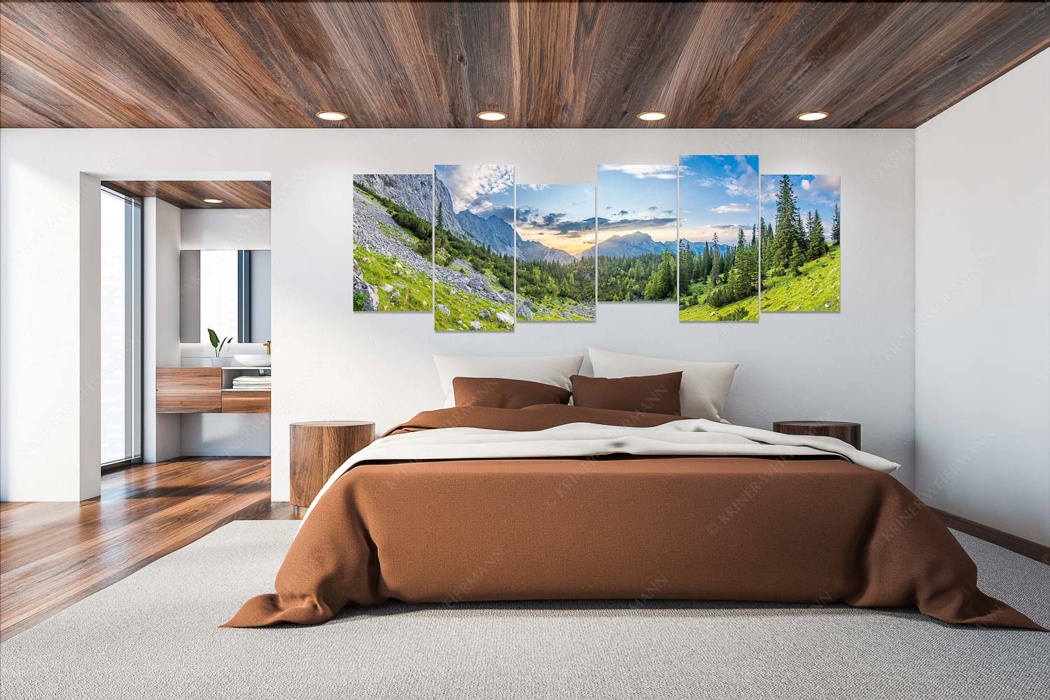 Schea – Wandbild – 6er Split, Größe ca. 280x112cm, Seitenverhältnis 2,5:1 — Karwendel Soiern Blick zum Sonnenuntergang an der Reißenden Lahnspitze - Schea - Wandbild - 6er Split, Größe ca. 280x112cm, Seitenverhältnis 2,5:1 - Karwendel Soiern - weitere Infos unter https://www.kriner-weiermann.de