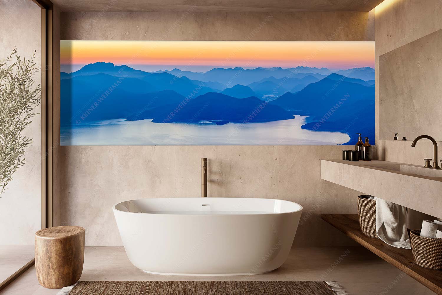 Walchenseesilhouetten – Wandbild – Größe ca. 300x100cm, Seitenverhältnis 3:1 — Walchensee Jachenau Benediktenwand Blick über den Walchensee zur Benediktenwand und der Jachenau - Walchenseesilhouetten - Wandbild - Größe ca. 300x100cm, Seitenverhältnis 3:1 - Walchensee Jachenau Benediktenwand - weitere Infos unter https://www.kriner-weiermann.de