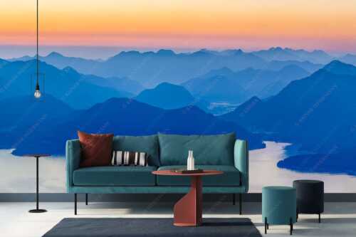 Blick über den Walchensee zur Benediktenwand und der Jachenau - Walchenseesilhouetten - Fototapete - Größe ca. 400x200cm, Seitenverhältnis 2:1 - Walchensee Jachenau Benediktenwand - weitere Infos unter https://www.kriner-weiermann.de