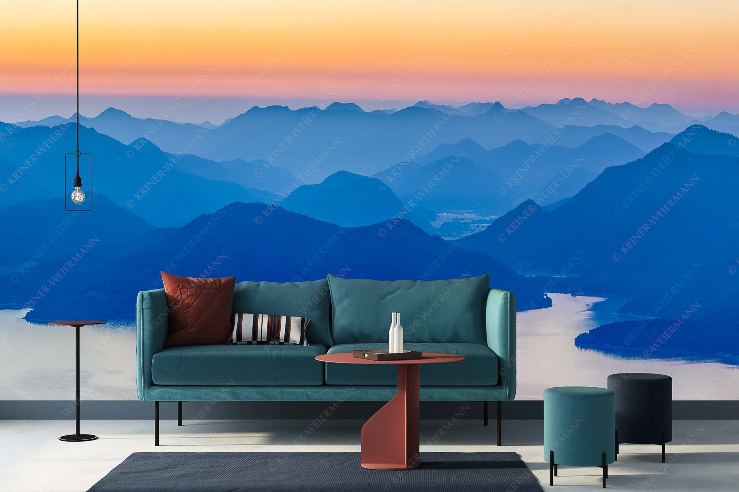 Blick über den Walchensee zur Benediktenwand und der Jachenau - Walchenseesilhouetten - Fototapete - Größe ca. 400x200cm, Seitenverhältnis 2:1 - Walchensee Jachenau Benediktenwand - weitere Infos unter https://www.kriner-weiermann.de