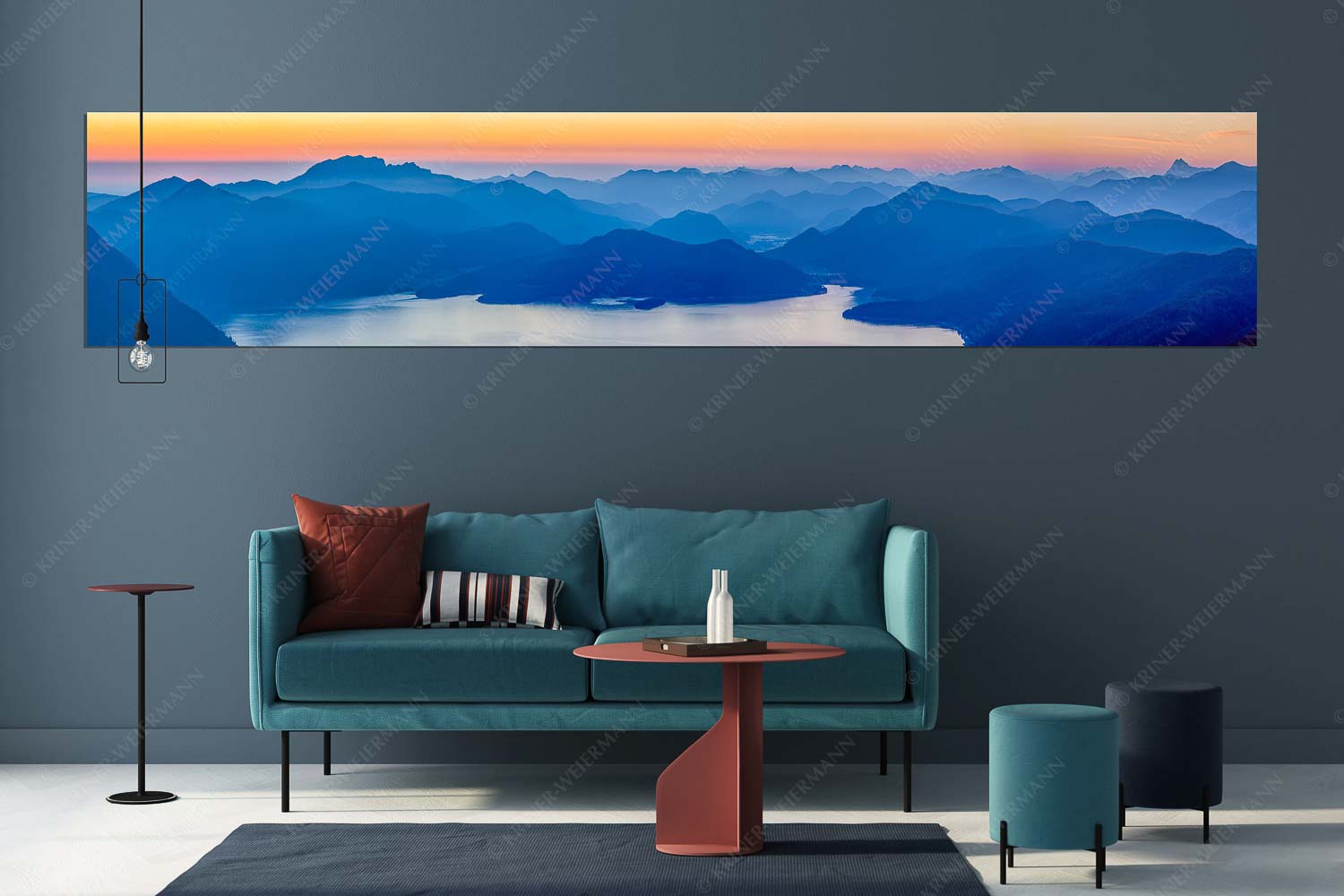 Walchenseesilhouetten – Wandbild – Größe ca. 350x70cm, Seitenverhältnis 5:1 — Walchensee Jachenau Benediktenwand Blick über den Walchensee zur Benediktenwand und der Jachenau - Walchenseesilhouetten - Wandbild - Größe ca. 350x70cm, Seitenverhältnis 5:1 - Walchensee Jachenau Benediktenwand - weitere Infos unter https://www.kriner-weiermann.de