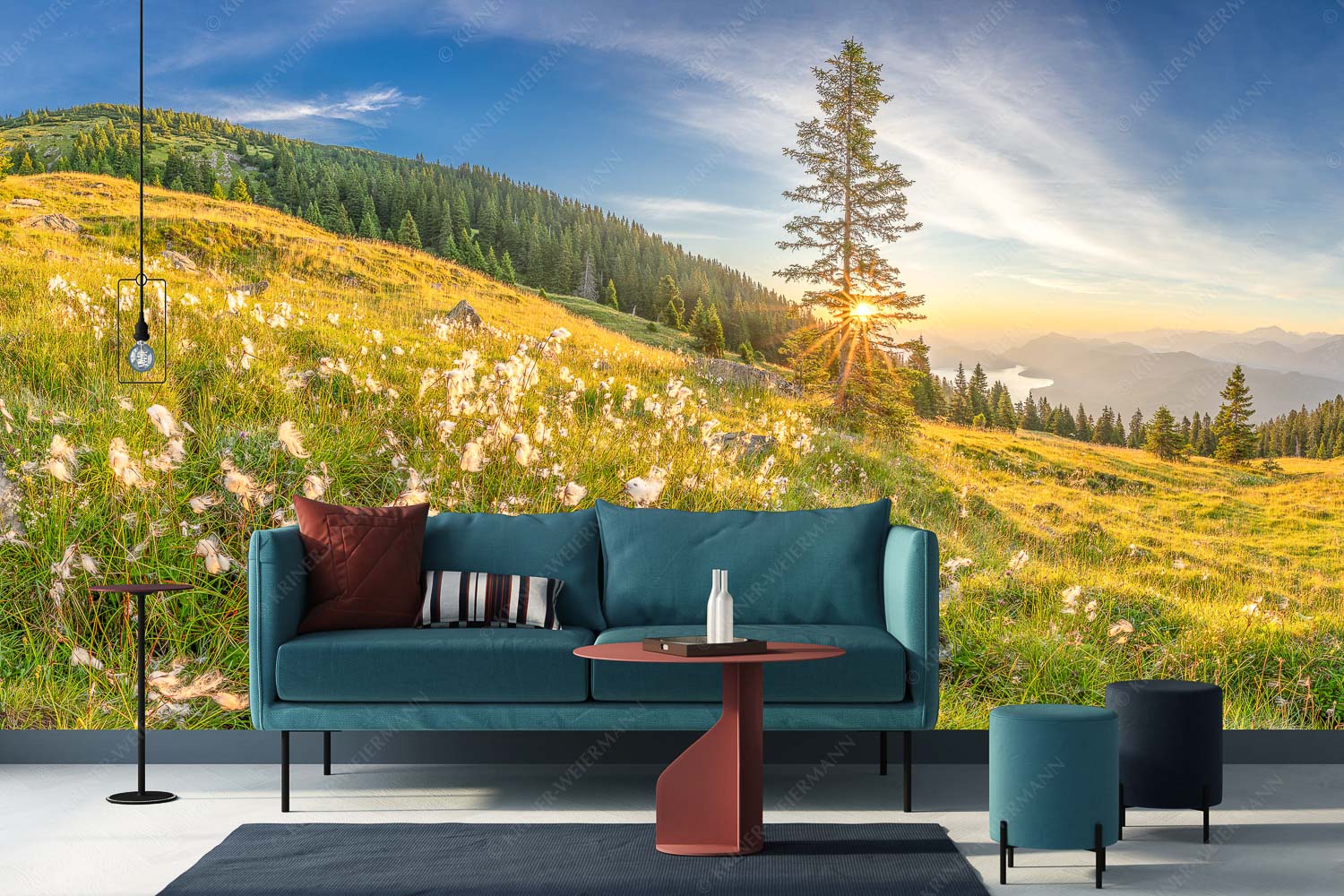 Wollgras im Morgenlicht – Fototapete – Größe ca. 400x200cm, Seitenverhältnis 2:1 — Estergebirge Walchensee Almwiese am Simetsberg mit Walchensee - Wollgras im Morgenlicht - Fototapete - Größe ca. 400x200cm, Seitenverhältnis 2:1 - Estergebirge Walchensee - weitere Infos unter https://www.kriner-weiermann.de