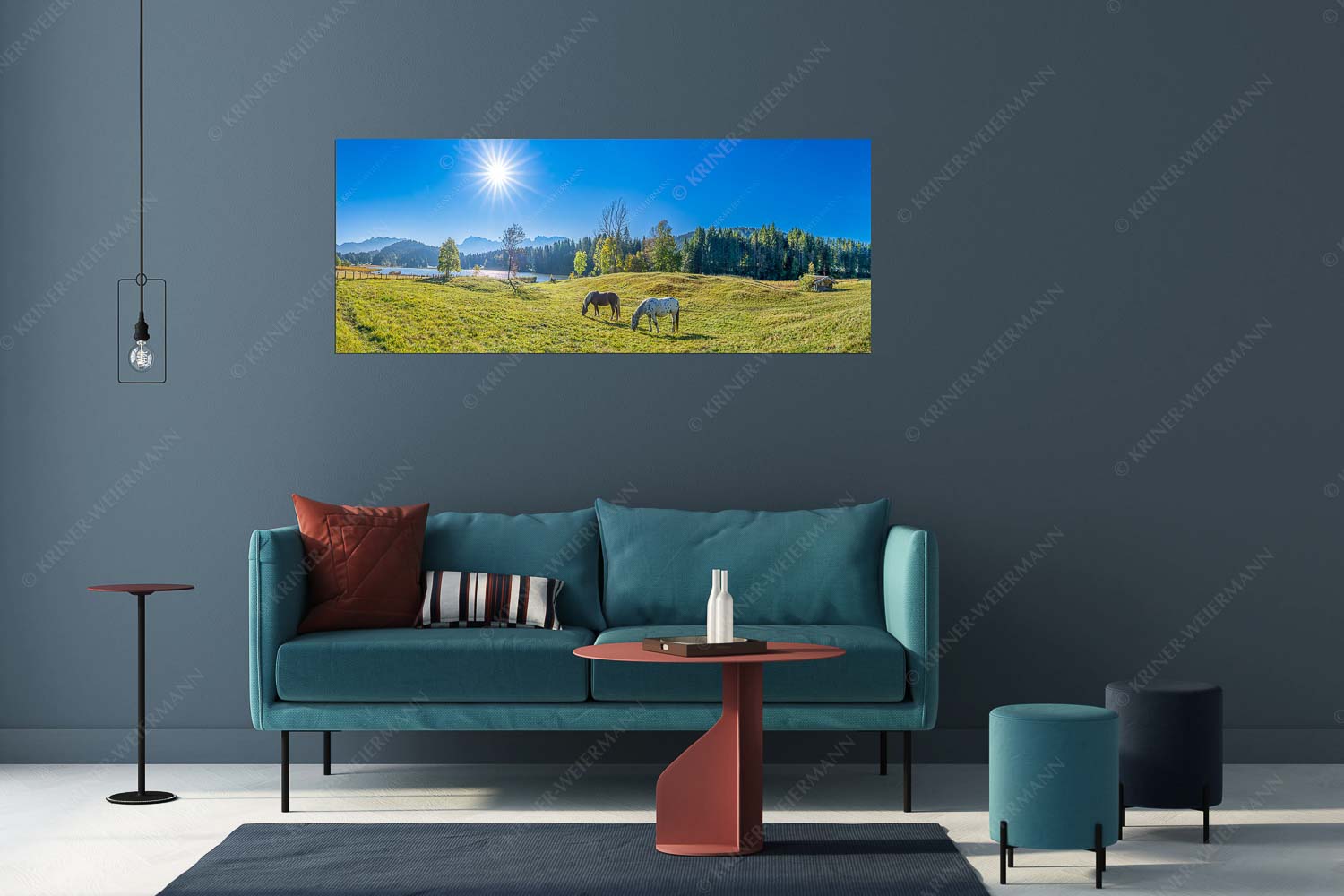 Zwischen Pferd und Berg – Wandbild – Größe ca. 175x70cm, Seitenverhältnis 2,5:1 — Geroldsee Karwendel Zwei Pferde auf Herbstweide vor dem Geroldsee mit Blick zum Wörner im Karwendel - Zwischen Pferd und Berg - Wandbild - Größe ca. 175x70cm, Seitenverhältnis 2,5:1 - Geroldsee Karwendel - weitere Infos unter https://www.kriner-weiermann.de