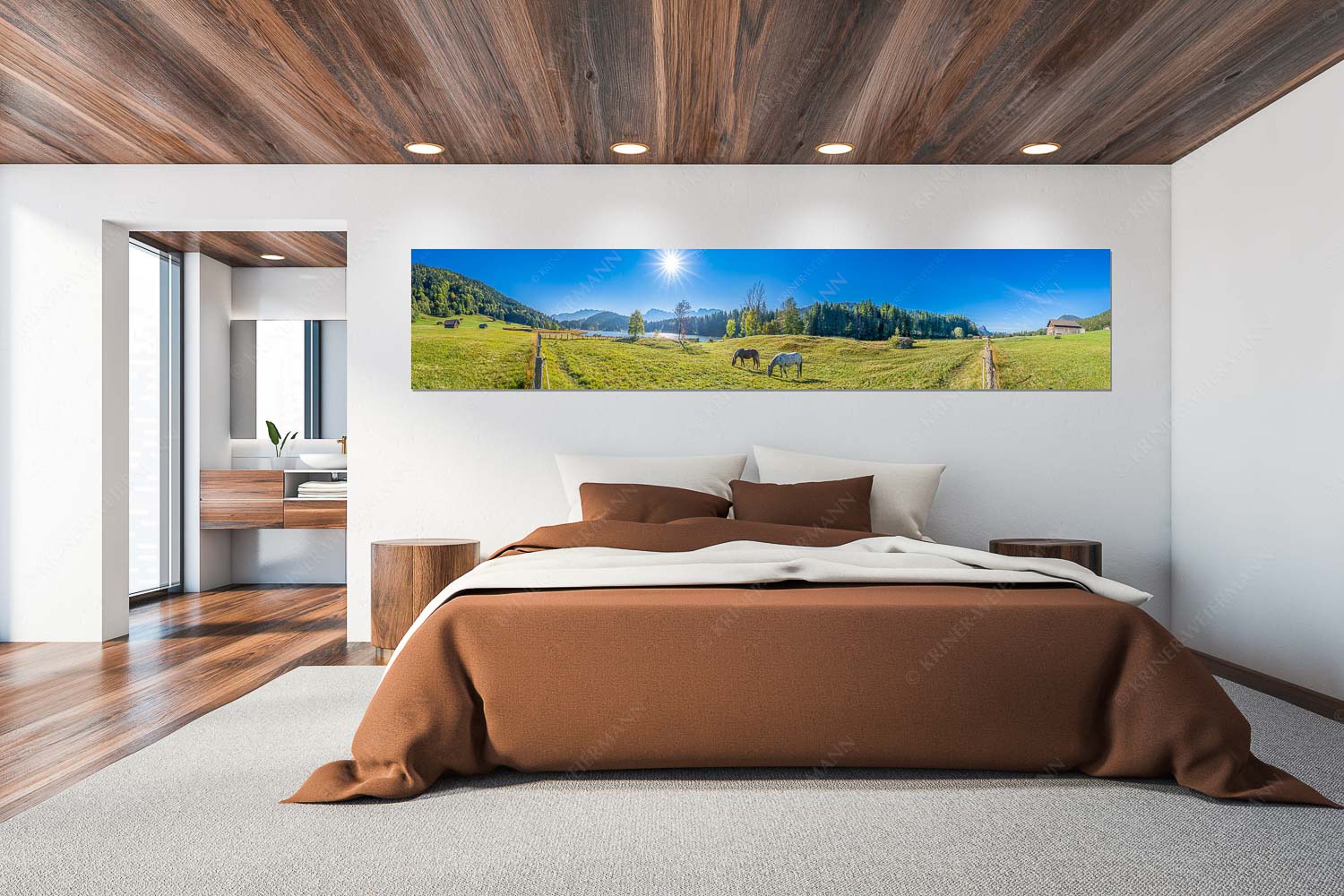 Zwischen Pferd und Berg – Wandbild – Größe ca. 300x60cm, Seitenverhältnis 5:1 — Geroldsee Karwendel Zwei Pferde auf Herbstweide vor dem Geroldsee mit Blick zum Wörner im Karwendel - Zwischen Pferd und Berg - Wandbild - Größe ca. 300x60cm, Seitenverhältnis 5:1 - Geroldsee Karwendel - weitere Infos unter https://www.kriner-weiermann.de