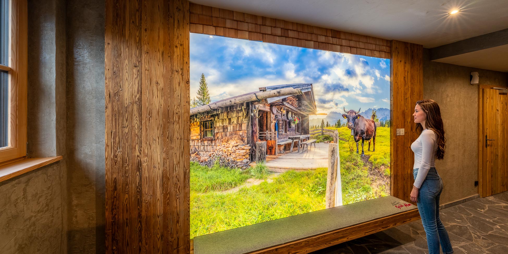 Bildmotiv -Almbiente- Alm bei Mittenwald mit Karwendel - Gröblalm Mittenwald - LED-Leuchtbild im ESG Schutzglas