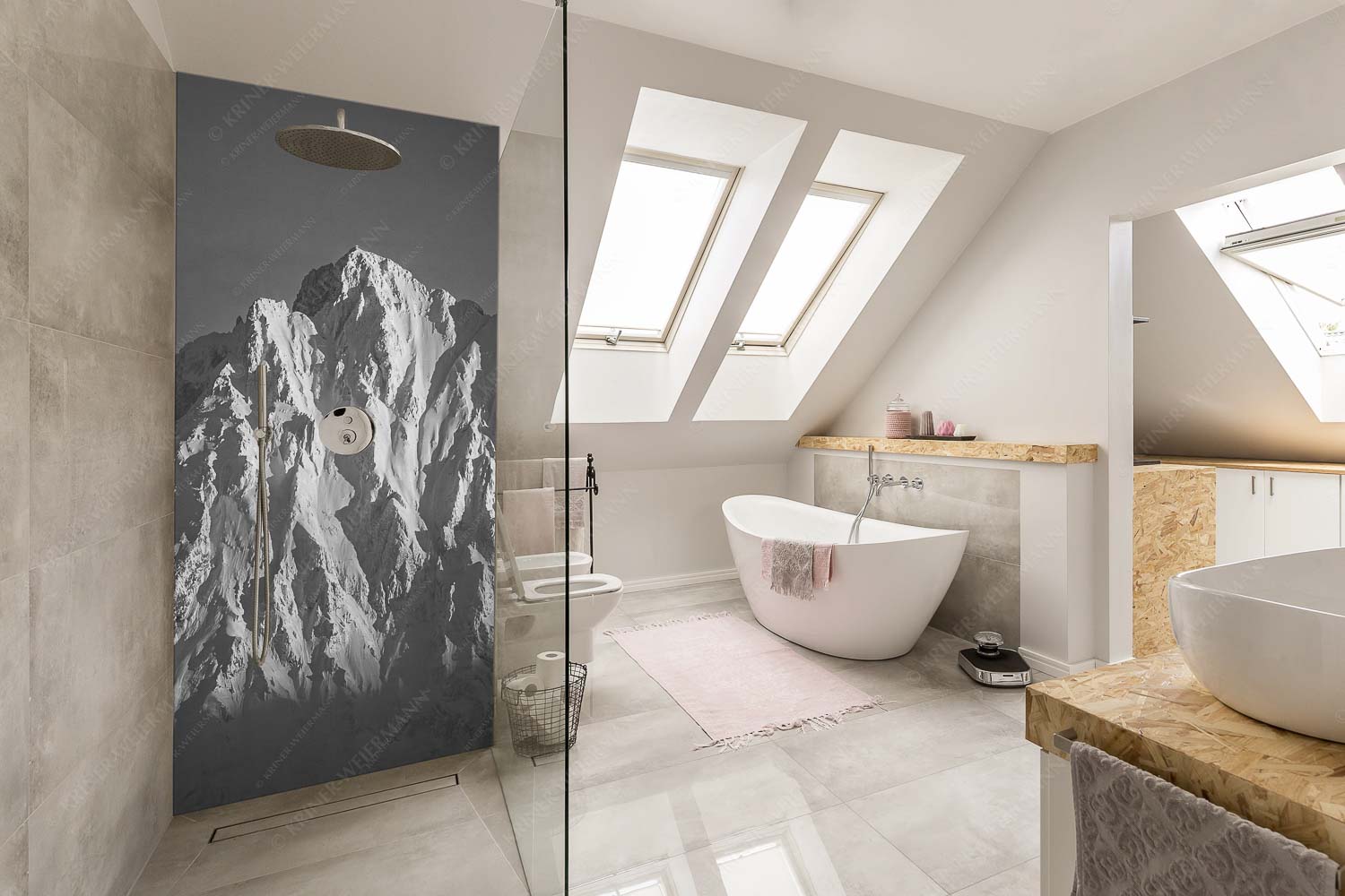 Alaska Style – Alu-Dibond Badezimmer Bild – Größe ca. 110x220cm, Seitenverhältnis 1:2 — Karwendel-Wörner Winterlicher Wörner im Karwendel bei Sonnenuntergang - Alaska Style - Alu-Dibond Badezimmer Bild - Größe ca. 110x220cm, Seitenverhältnis 1:2 - Karwendel-Wörner - weitere Infos unter https://www.kriner-weiermann.de