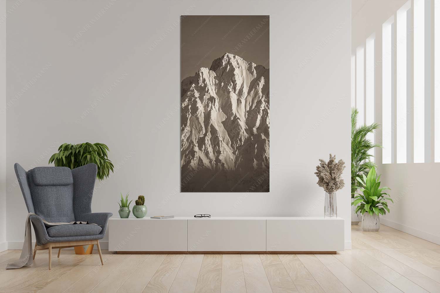 Alaska Style – Wandbild – Größe ca. 90x180cm, Seitenverhältnis 1:2 — Karwendel-Wörner Winterlicher Wörner im Karwendel bei Sonnenuntergang - Alaska Style - Wandbild - Größe ca. 90x180cm, Seitenverhältnis 1:2 - Karwendel-Wörner - weitere Infos unter https://www.kriner-weiermann.de