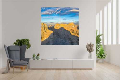 Blick von Alpspitze über Jubiläumsgrat zur Zugspitze - Alpspitzschatten - Wandbild - 4er Split, Größe ca. 180x180cm, Seitenverhältnis 1:1 - Hochblassen Jubiläumsgrat Zugspitze - weitere Infos unter https://www.kriner-weiermann.de