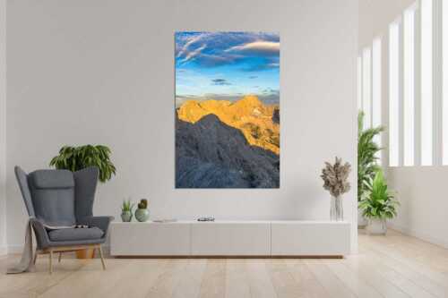 Blick von Alpspitze über Jubiläumsgrat zur Zugspitze - Alpspitzschatten - Wandbild - Größe ca. 120x180cm, Seitenverhältnis 2:3 - Hochblassen Jubiläumsgrat Zugspitze - weitere Infos unter https://www.kriner-weiermann.de