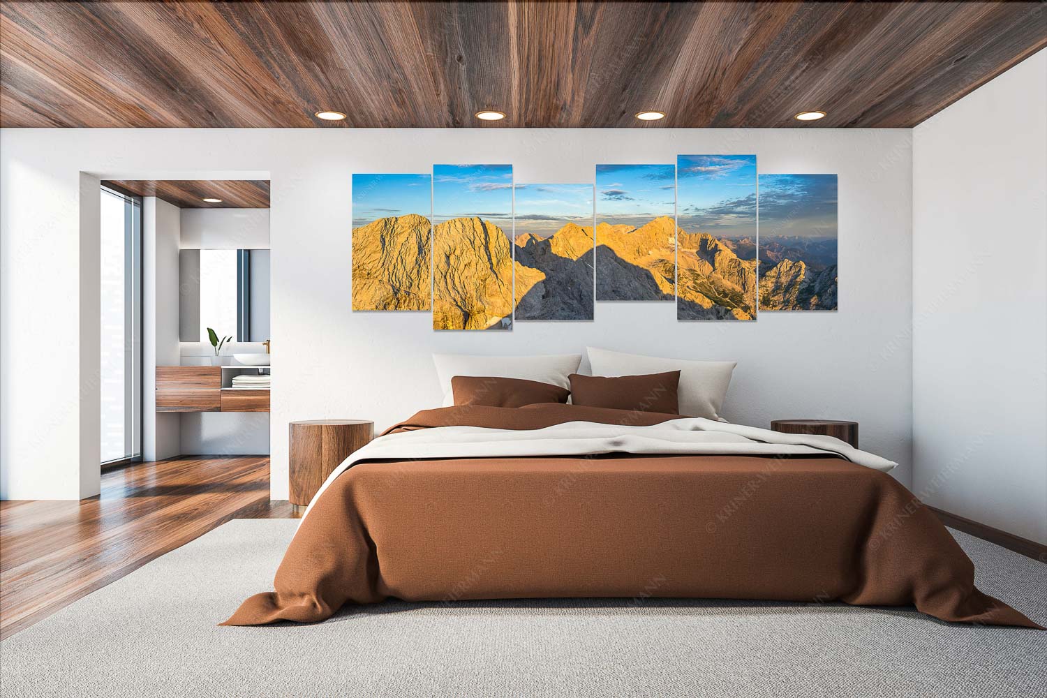 Blick von Alpspitze über Jubiläumsgrat zur Zugspitze - Alpspitzschatten - Wandbild - 6er Split, Größe ca. 280x112cm, Seitenverhältnis 2,5:1 - Hochblassen Jubiläumsgrat Zugspitze - weitere Infos unter https://www.kriner-weiermann.de