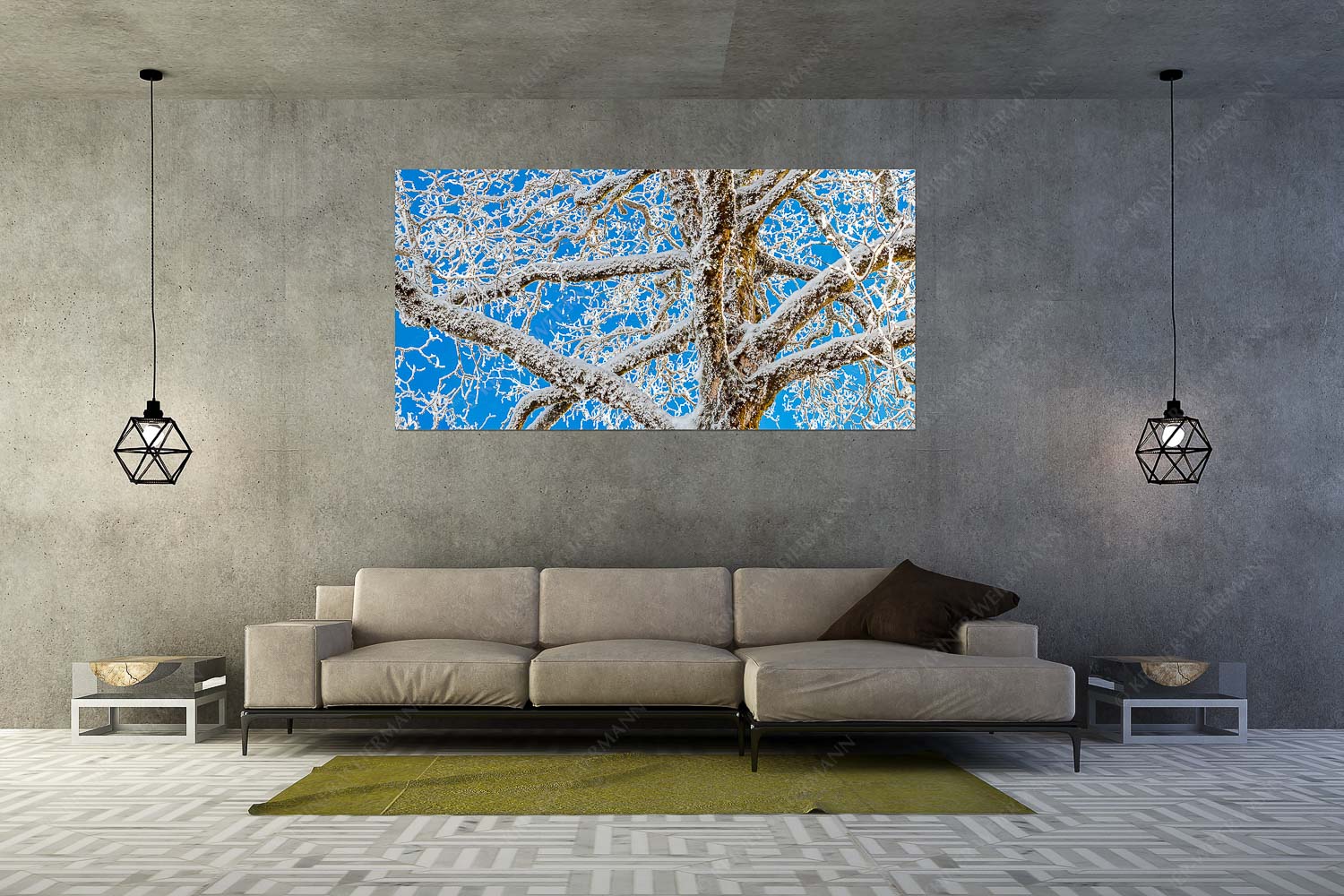 Geäst – Wandbild – Größe ca. 200x100cm, Seitenverhältnis 2:1 — Ahornbaum Winter Neuschnee an altem Ahornbaum - Geäst - Wandbild - Größe ca. 200x100cm, Seitenverhältnis 2:1 - Ahornbaum Winter - weitere Infos unter https://www.kriner-weiermann.de