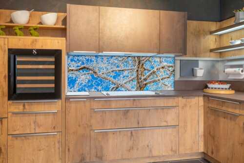 Neuschnee an altem Ahornbaum - Geäst - Küchenrückwand - Größe ca. 180x60cm, Seitenverhältnis 3:1 - Ahornbaum Winter - weitere Infos unter https://www.kriner-weiermann.de