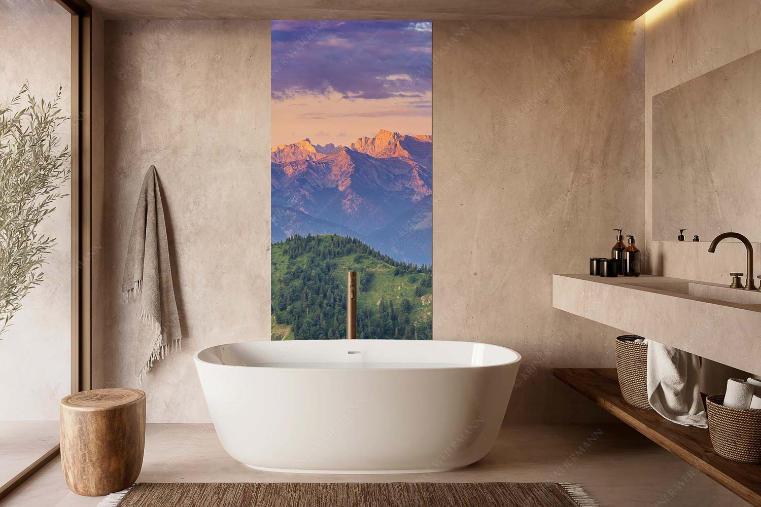 Panoramablick auf die Nordwände des Karwendels im ersten Morgenlicht - Karwendel Erwacht - Wandbild - Größe ca. 100x200cm, Seitenverhältnis 1:2 - Alpines Morgenpanorama - weitere Infos unter https://www.kriner-weiermann.de