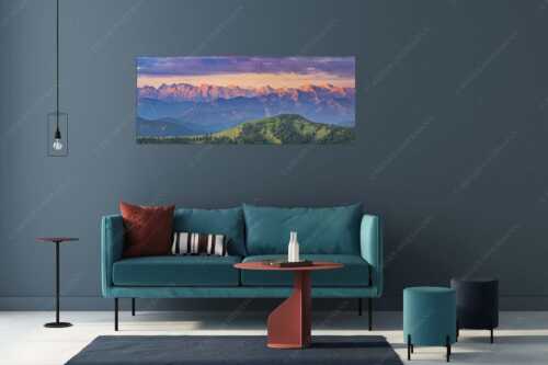 Panoramablick auf die Nordwände des Karwendels im ersten Morgenlicht - Karwendel Erwacht - Wandbild - Größe ca. 175x70cm, Seitenverhältnis 2,5:1 - Alpines Morgenpanorama - weitere Infos unter https://www.kriner-weiermann.de