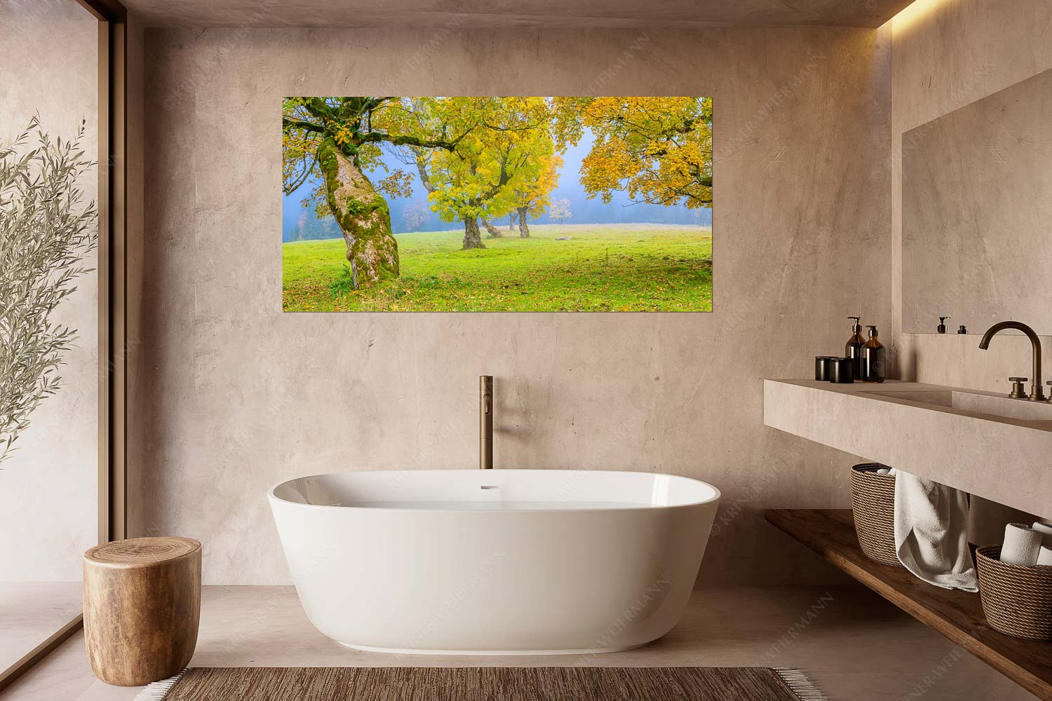 Bergahorne in herbstlicher Pracht im Karwendelgebirge - Stille Farben - Wandbild - Größe ca. 180x90cm, Seitenverhältnis 2:1 - Bergahorne Herbst Karwend - weitere Infos unter https://www.kriner-weiermann.de