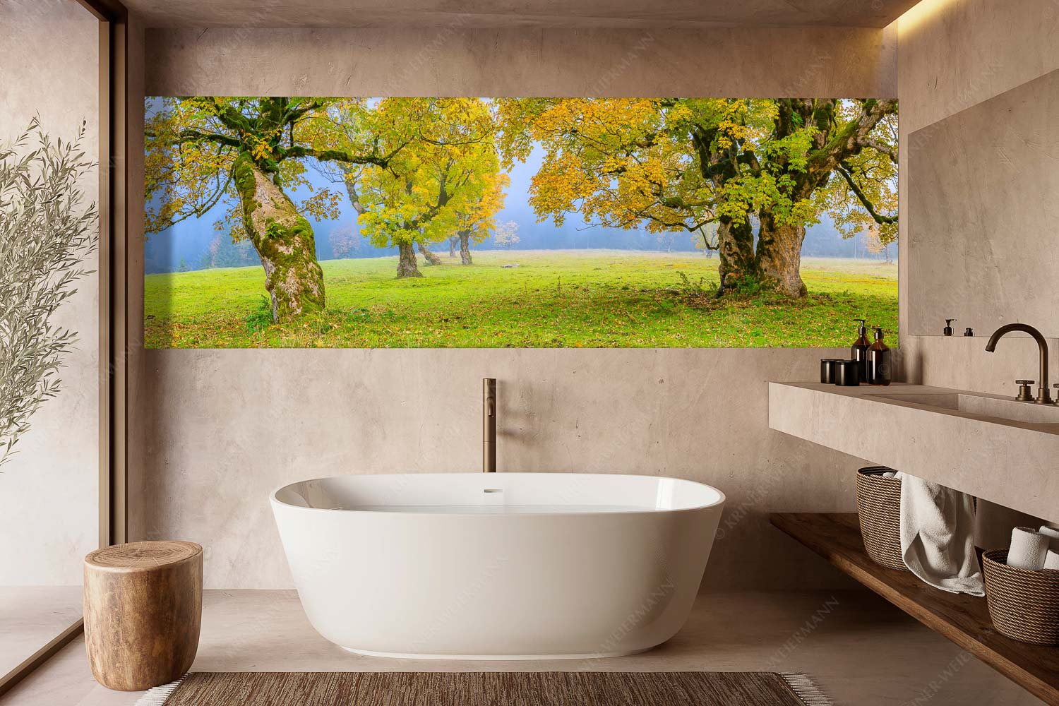 Stille Farben – Wandbild – Größe ca. 300x100cm, Seitenverhältnis 3:1 — Bergahorne Herbst Karwend Bergahorne in herbstlicher Pracht im Karwendelgebirge - Stille Farben - Wandbild - Größe ca. 300x100cm, Seitenverhältnis 3:1 - Bergahorne Herbst Karwend - weitere Infos unter https://www.kriner-weiermann.de