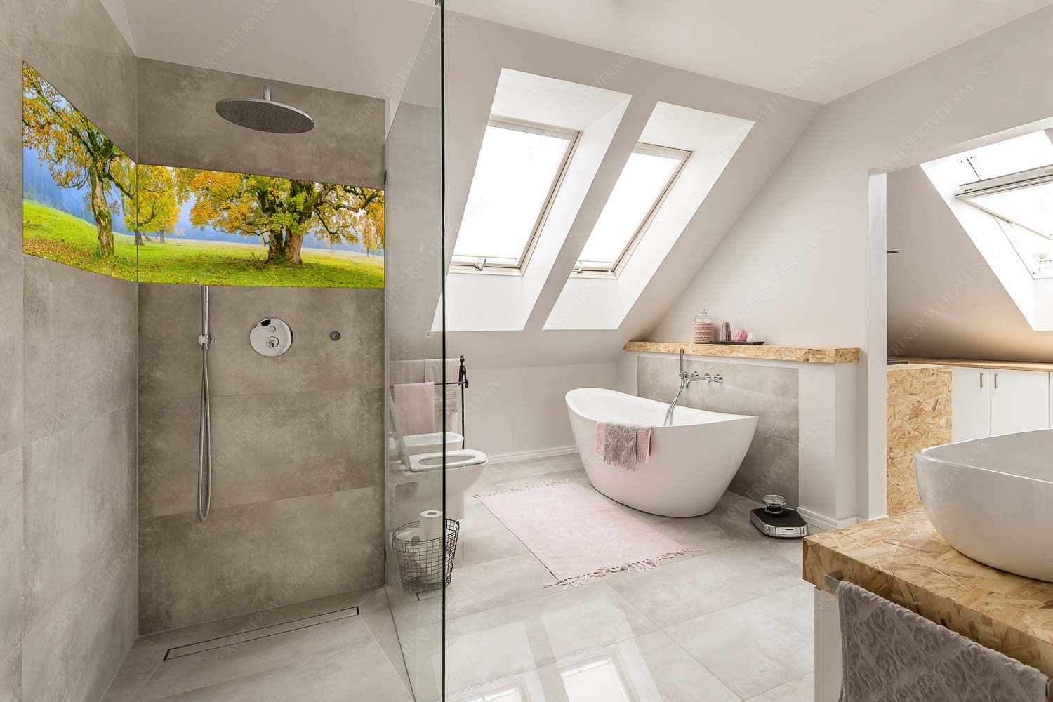 Bergahorne in herbstlicher Pracht im Karwendelgebirge - Stille Farben - LED-Leuchtbild - 2-Teilig, Größe ca. 240x60cm, Seitenverhältnis 4:1 - Bergahorne Herbst Karwend - weitere Infos unter https://www.kriner-weiermann.de