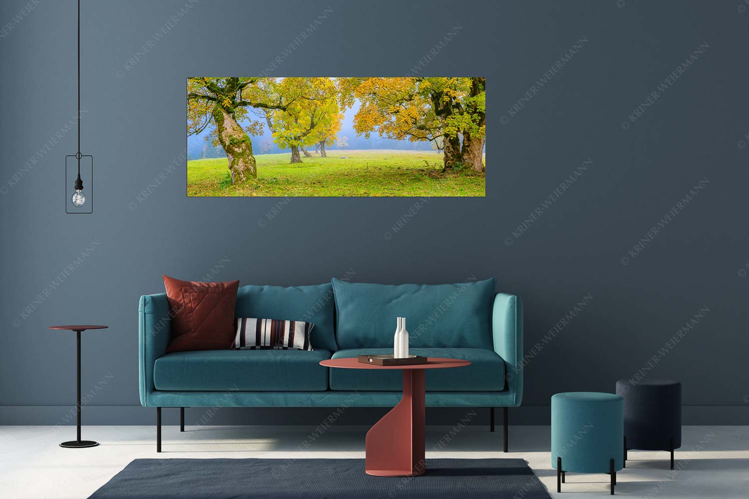 Bergahorne in herbstlicher Pracht im Karwendelgebirge - Stille Farben - Wandbild - Größe ca. 175x70cm, Seitenverhältnis 2,5:1 - Bergahorne Herbst Karwend - weitere Infos unter https://www.kriner-weiermann.de