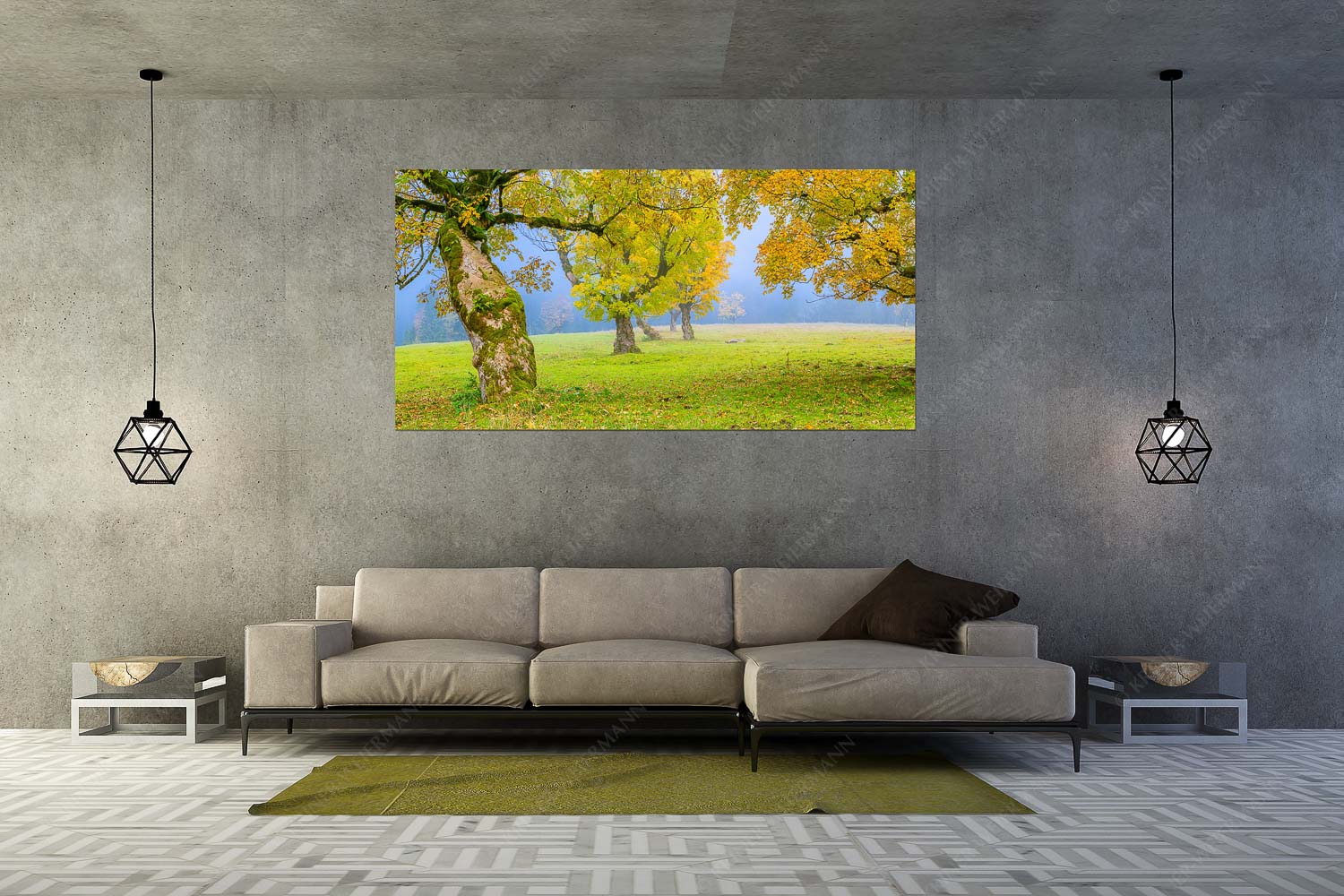 Stille Farben – Wandbild – Größe ca. 200x100cm, Seitenverhältnis 2:1 — Bergahorne Herbst Karwend Bergahorne in herbstlicher Pracht im Karwendelgebirge - Stille Farben - Wandbild - Größe ca. 200x100cm, Seitenverhältnis 2:1 - Bergahorne Herbst Karwend - weitere Infos unter https://www.kriner-weiermann.de
