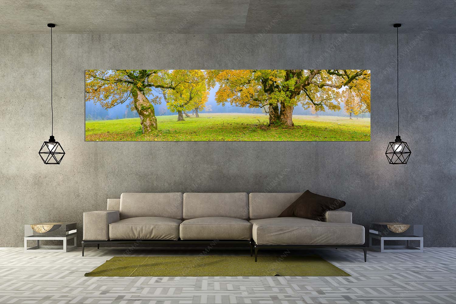 Stille Farben – Wandbild – Größe ca. 320x80cm, Seitenverhältnis 4:1 — Bergahorne Herbst Karwend Bergahorne in herbstlicher Pracht im Karwendelgebirge - Stille Farben - Wandbild - Größe ca. 320x80cm, Seitenverhältnis 4:1 - Bergahorne Herbst Karwend - weitere Infos unter https://www.kriner-weiermann.de