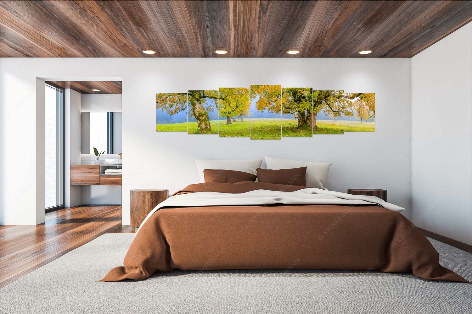 Stille Farben – Wandbild – 7er Split, Größe ca. 300x75cm, Seitenverhältnis 4:1 — Bergahorne Herbst Karwend Bergahorne in herbstlicher Pracht im Karwendelgebirge - Stille Farben - Wandbild - 7er Split, Größe ca. 300x75cm, Seitenverhältnis 4:1 - Bergahorne Herbst Karwend - weitere Infos unter https://www.kriner-weiermann.de