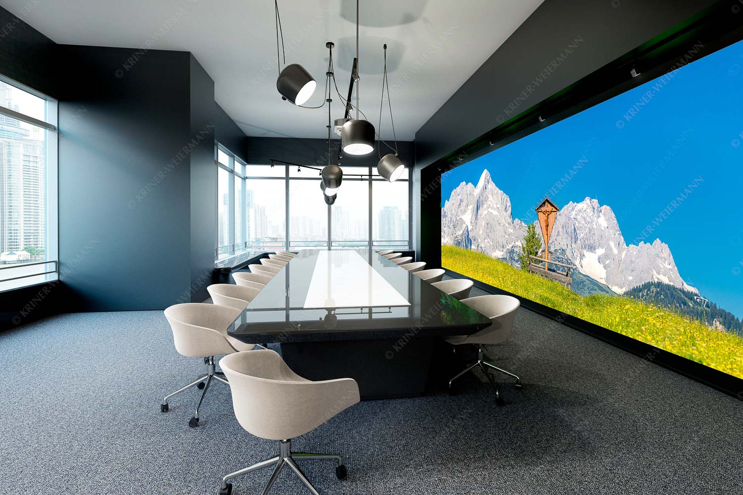 Wegkreuz – Akustikbild – Größe ca. 600x200cm, Seitenverhältnis 3:1 — Alpine Kulturlandschaft Alpspitze Zugspitze Blick über Blumenwiese am Eckbauer zum Zugspitzmassiv - Wegkreuz - Akustikbild - Größe ca. 600x200cm, Seitenverhältnis 3:1 - Alpine Kulturlandschaft Alpspitze Zugspitze - weitere Infos unter https://www.kriner-weiermann.de