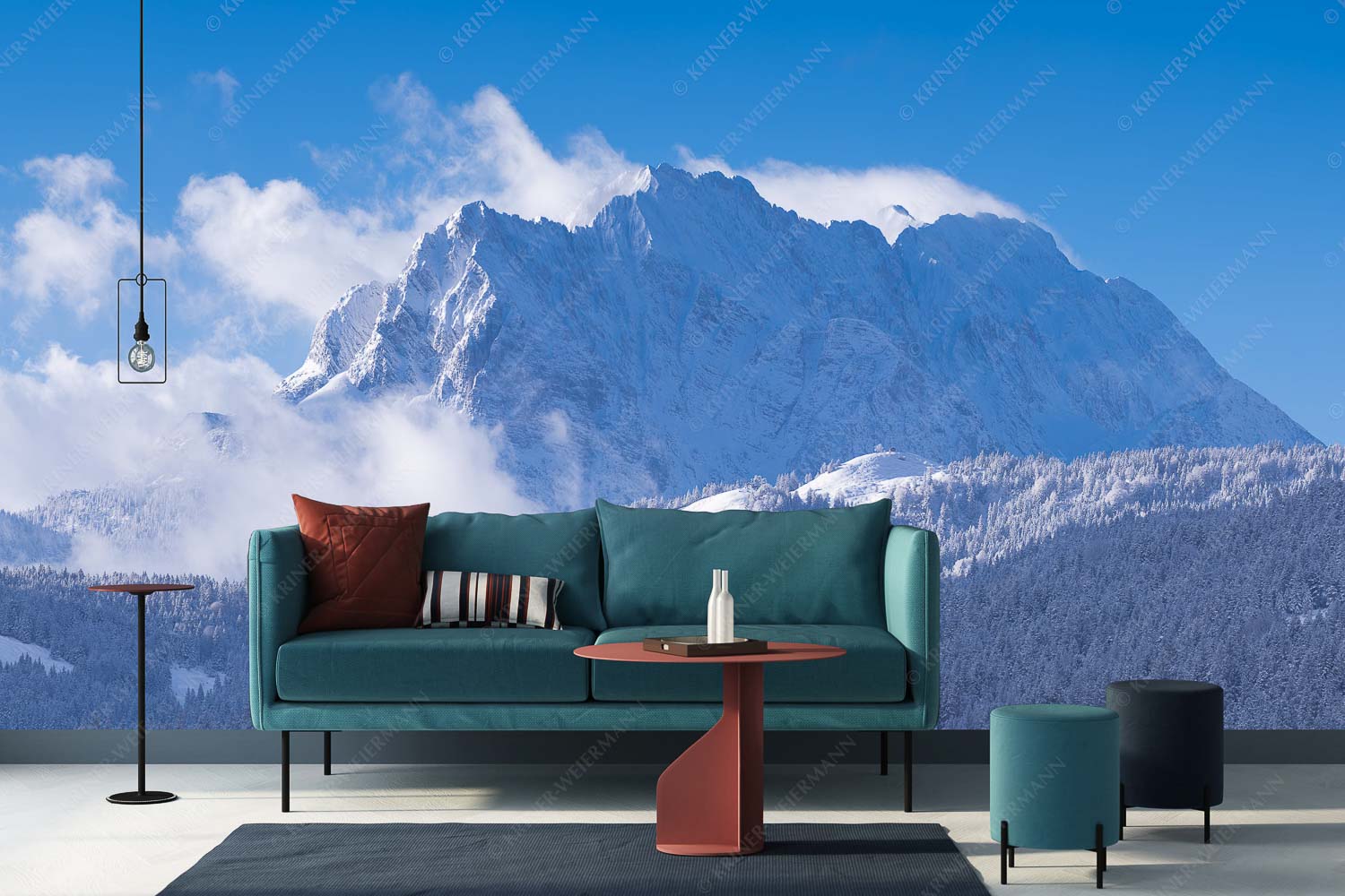 Wetterstein-Rendezvous – Fototapete – Größe ca. 400x200cm, Seitenverhältnis 2:1 — Hoher Kranzberg mit Wettersteinspitzen Nach Neuschneefällen präsentieren sich das Kranzberggebiet mit den hoch aufragenden Wettersteinwänden - Wetterstein-Rendezvous - Fototapete - Größe ca. 400x200cm, Seitenverhältnis 2:1 - Hoher Kranzberg mit Wettersteinspitzen - weitere Infos unter https://www.kriner-weiermann.de