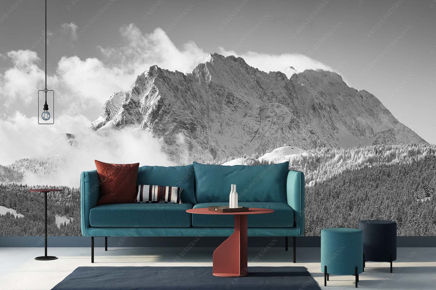 Wetterstein-Rendezvous – Fototapete – Größe ca. 400x200cm, Seitenverhältnis 2:1 — Hoher Kranzberg mit Wettersteinspitzen Nach Neuschneefällen präsentieren sich das Kranzberggebiet mit den hoch aufragenden Wettersteinwänden - Wetterstein-Rendezvous - Fototapete - Größe ca. 400x200cm, Seitenverhältnis 2:1 - Hoher Kranzberg mit Wettersteinspitzen - weitere Infos unter https://www.kriner-weiermann.de