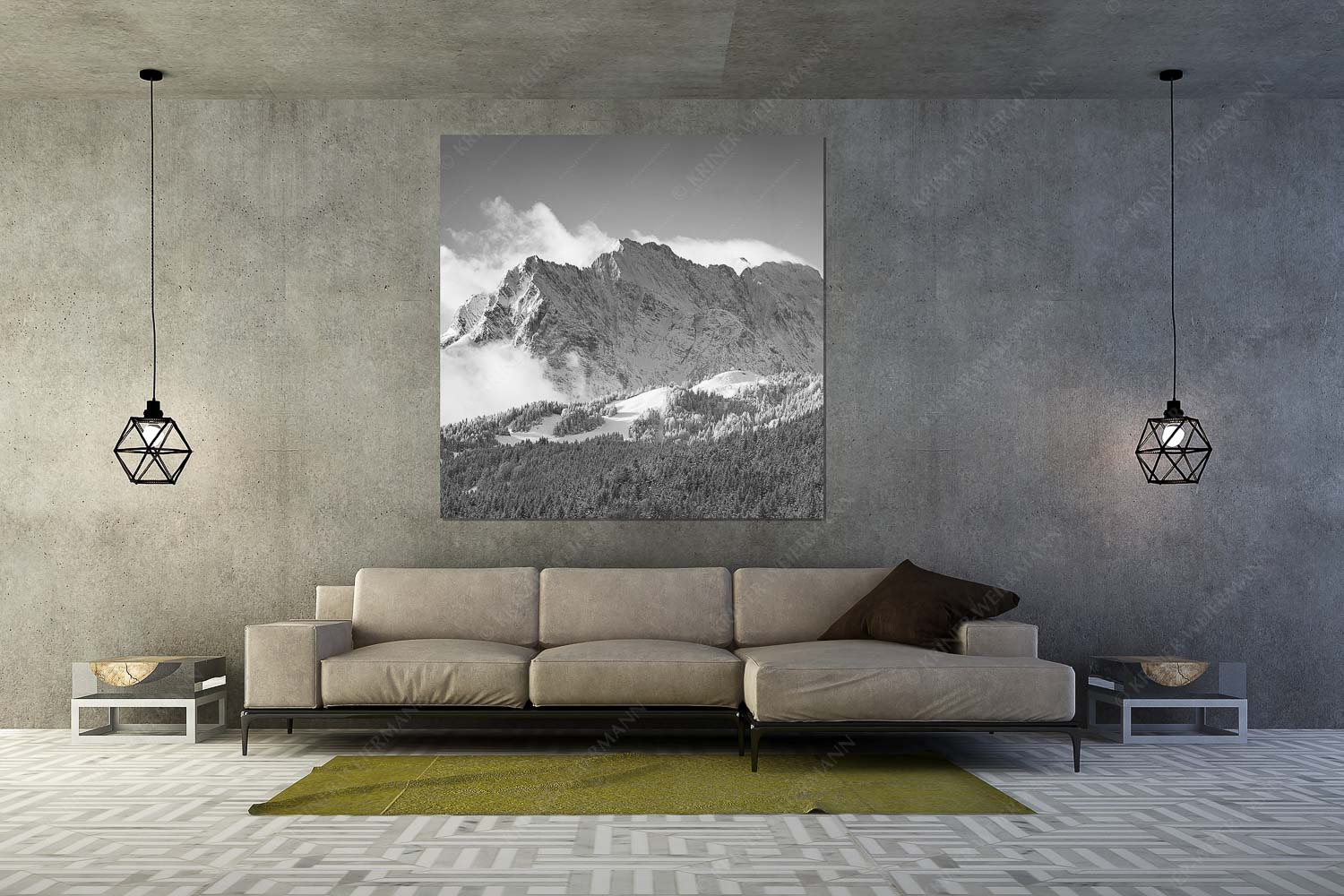 Wetterstein-Rendezvous – Wandbild – Größe ca. 160x160cm, Seitenverhältnis 1:1 — Hoher Kranzberg mit Wettersteinspitzen Nach Neuschneefällen präsentieren sich das Kranzberggebiet mit den hoch aufragenden Wettersteinwänden - Wetterstein-Rendezvous - Wandbild - Größe ca. 160x160cm, Seitenverhältnis 1:1 - Hoher Kranzberg mit Wettersteinspitzen - weitere Infos unter https://www.kriner-weiermann.de