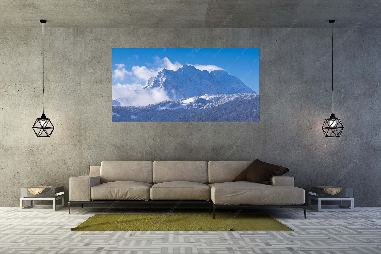 Wetterstein-Rendezvous – Wandbild – Größe ca. 200x100cm, Seitenverhältnis 2:1 — Hoher Kranzberg mit Wettersteinspitzen Nach Neuschneefällen präsentieren sich das Kranzberggebiet mit den hoch aufragenden Wettersteinwänden - Wetterstein-Rendezvous - Wandbild - Größe ca. 200x100cm, Seitenverhältnis 2:1 - Hoher Kranzberg mit Wettersteinspitzen - weitere Infos unter https://www.kriner-weiermann.de