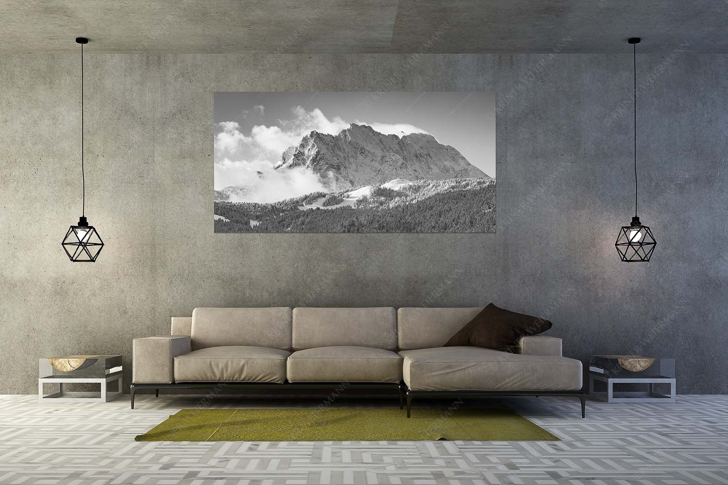Wetterstein-Rendezvous – Wandbild – Größe ca. 200x100cm, Seitenverhältnis 2:1 — Hoher Kranzberg mit Wettersteinspitzen Nach Neuschneefällen präsentieren sich das Kranzberggebiet mit den hoch aufragenden Wettersteinwänden - Wetterstein-Rendezvous - Wandbild - Größe ca. 200x100cm, Seitenverhältnis 2:1 - Hoher Kranzberg mit Wettersteinspitzen - weitere Infos unter https://www.kriner-weiermann.de