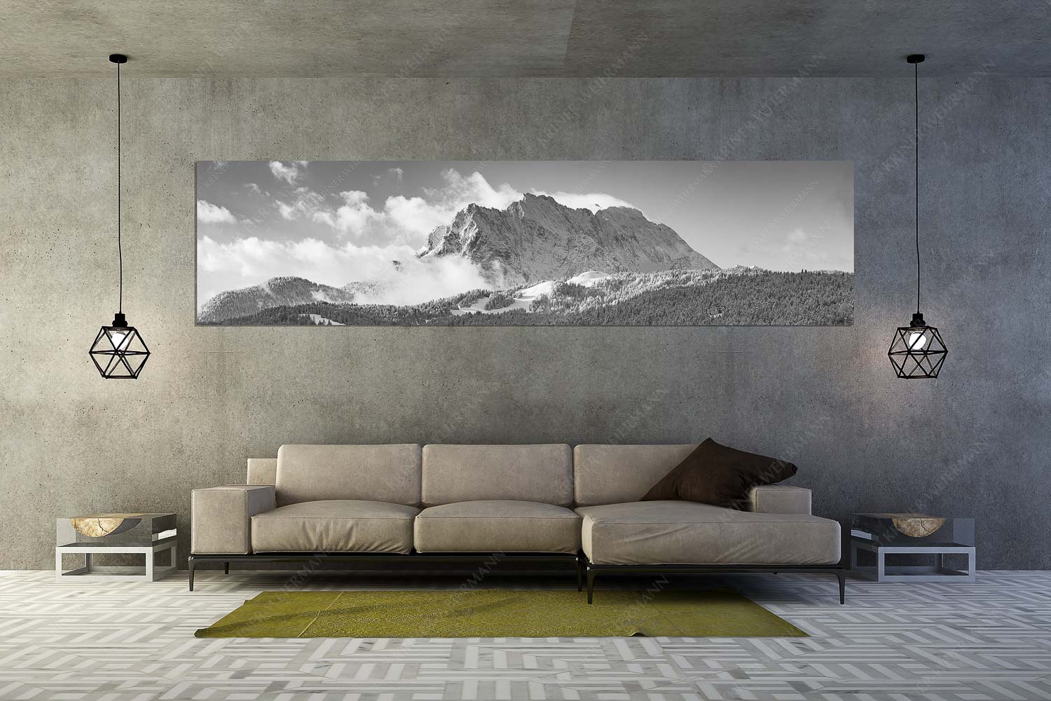 Wetterstein-Rendezvous – Wandbild – Größe ca. 320x80cm, Seitenverhältnis 4:1 — Hoher Kranzberg mit Wettersteinspitzen Nach Neuschneefällen präsentieren sich das Kranzberggebiet mit den hoch aufragenden Wettersteinwänden - Wetterstein-Rendezvous - Wandbild - Größe ca. 320x80cm, Seitenverhältnis 4:1 - Hoher Kranzberg mit Wettersteinspitzen - weitere Infos unter https://www.kriner-weiermann.de