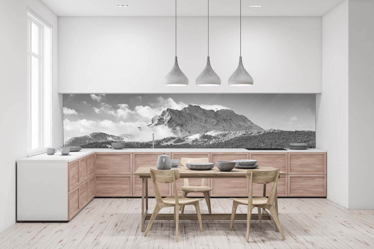 Wetterstein-Rendezvous – Küchenrückwand – Größe ca. 400x100cm, Seitenverhältnis 4:1 — Hoher Kranzberg mit Wettersteinspitzen Nach Neuschneefällen präsentieren sich das Kranzberggebiet mit den hoch aufragenden Wettersteinwänden - Wetterstein-Rendezvous - Küchenrückwand - Größe ca. 400x100cm, Seitenverhältnis 4:1 - Hoher Kranzberg mit Wettersteinspitzen - weitere Infos unter https://www.kriner-weiermann.de