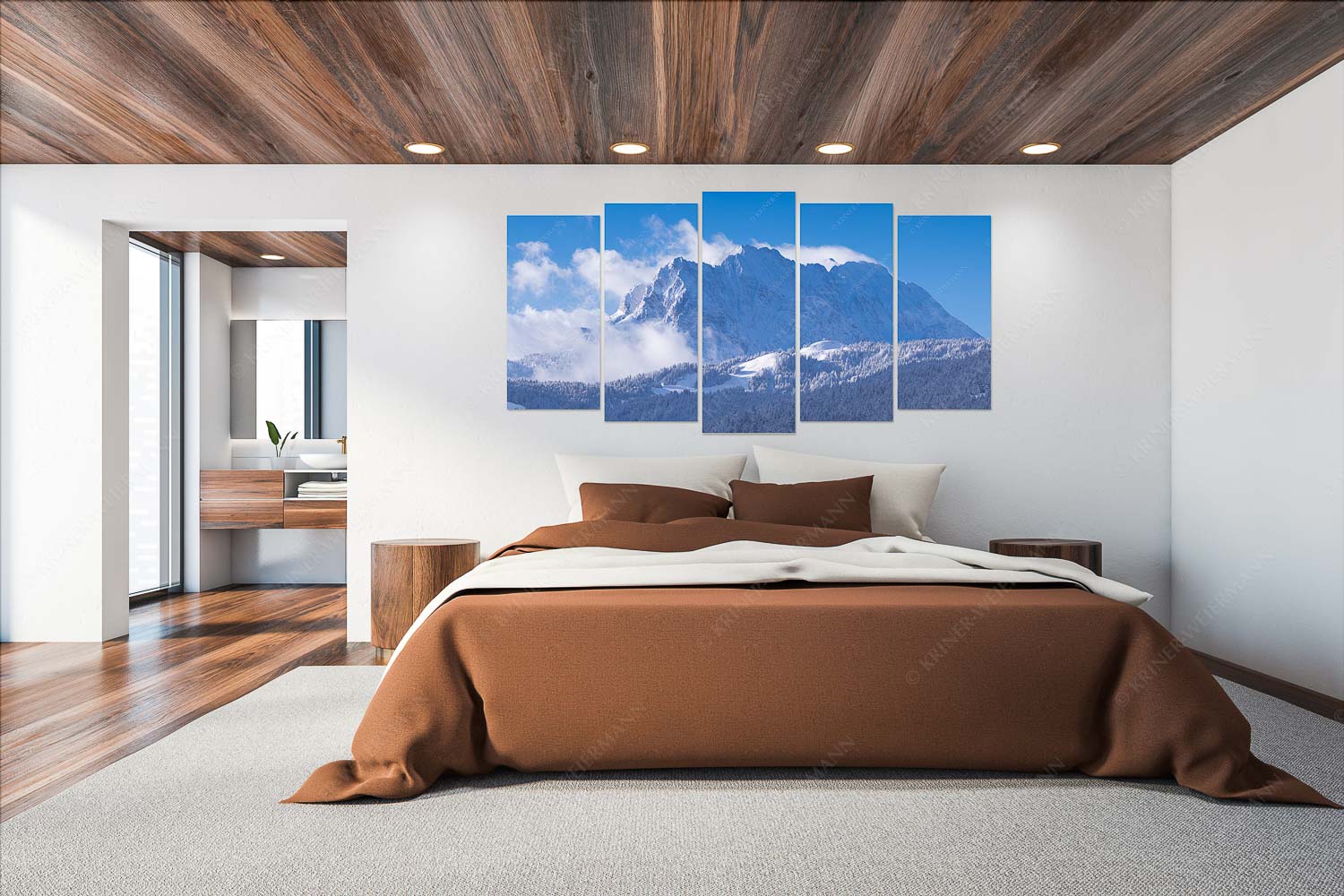 Wetterstein-Rendezvous – Wandbild – 5er Split, Größe ca. 200x100cm, Seitenverhältnis 2:1 — Hoher Kranzberg mit Wettersteinspitzen Nach Neuschneefällen präsentieren sich das Kranzberggebiet mit den hoch aufragenden Wettersteinwänden - Wetterstein-Rendezvous - Wandbild - 5er Split, Größe ca. 200x100cm, Seitenverhältnis 2:1 - Hoher Kranzberg mit Wettersteinspitzen - weitere Infos unter https://www.kriner-weiermann.de