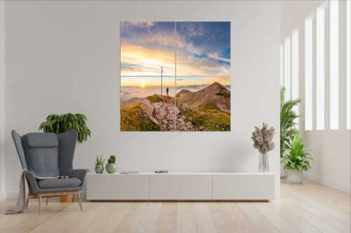 Morgenstimmung im Estergebirge - Glücksmoment II - Wandbild - 4er Split, Größe ca. 180x180cm, Seitenverhältnis 1:1 - Sonnenaufgang Krottenkopf - weitere Infos unter https://www.kriner-weiermann.de