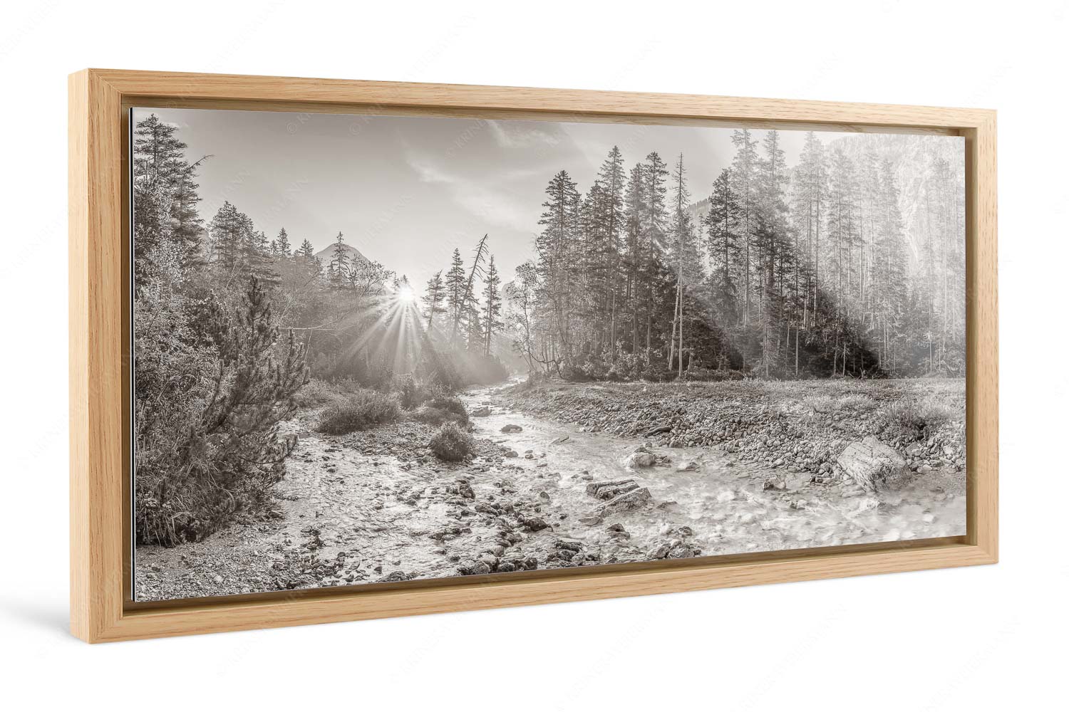 Sonnenaufgang am Isarursprung - Isarursprung I - Foto im Schattenfugen-Rahmen, Seitenverhältnis 2:1 - Isarursprung Karwendel - weitere Infos unter https://www.kriner-weiermann.de