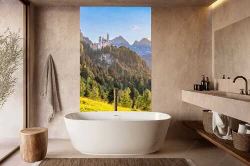 Schloss Neuschwanstein und Schloss Hohenschwangau bei Sonnenuntergang - Königliche Landschaft - Wandbild - Größe ca. 160x240cm, Seitenverhältnis 2:3 - Schloss Neuschwanstein - weitere Infos unter https://www.kriner-weiermann.de