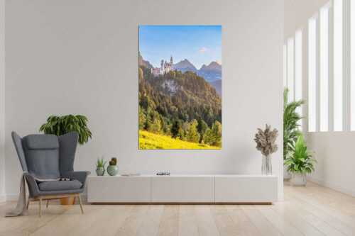 Schloss Neuschwanstein und Schloss Hohenschwangau bei Sonnenuntergang - Königliche Landschaft - Wandbild - Größe ca. 120x180cm, Seitenverhältnis 2:3 - Schloss Neuschwanstein - weitere Infos unter https://www.kriner-weiermann.de