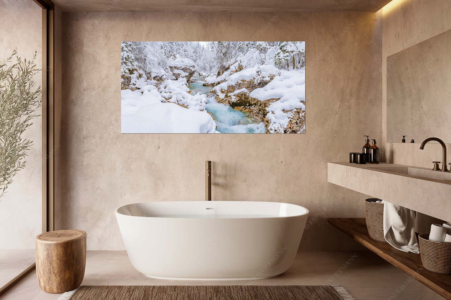 Stein der Weisen – Wandbild – Größe ca. 180x90cm, Seitenverhältnis 2:1 — Rissbach im Karwendel Der verschneite Rissbach zwischen Vorder- und Hinterriß - Stein der Weisen - Wandbild - Größe ca. 180x90cm, Seitenverhältnis 2:1 - Rissbach im Karwendel - weitere Infos unter https://www.kriner-weiermann.de